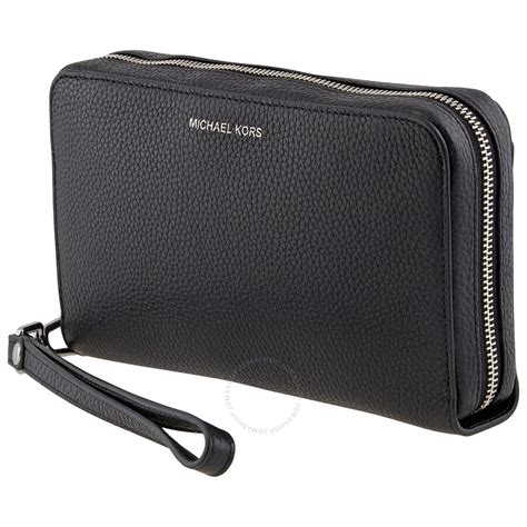 michael kors wallet black leather|Michael Kors black zipper wallet.